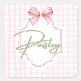 Personalized Paisley Baby Girl Nursery Gingham Square Sticker