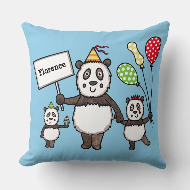 Personalized Panda Party Kid's Cushion (Front)