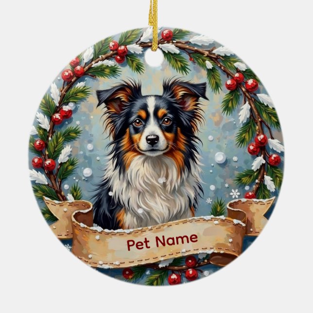 Personalized Papillon Christmas Ceramic Tree Decoration (Back)
