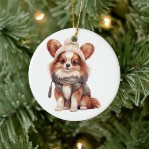 Personalized Papillon Dog Ceramic Tree Decoration