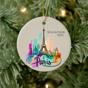 Personalized Paris France Christmas Holiday Ceramic Tree Decoration