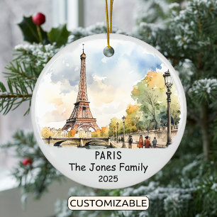 Personalized Paris Ornament, France Ceramic Tree Decoration