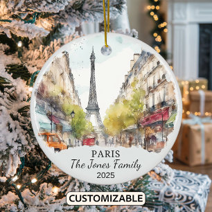 Personalized Paris Ornament, France Gift Ceramic Tree Decoration