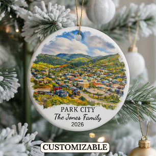 Personalized Park City Ornament, Custom Utah Ceramic Tree Decoration