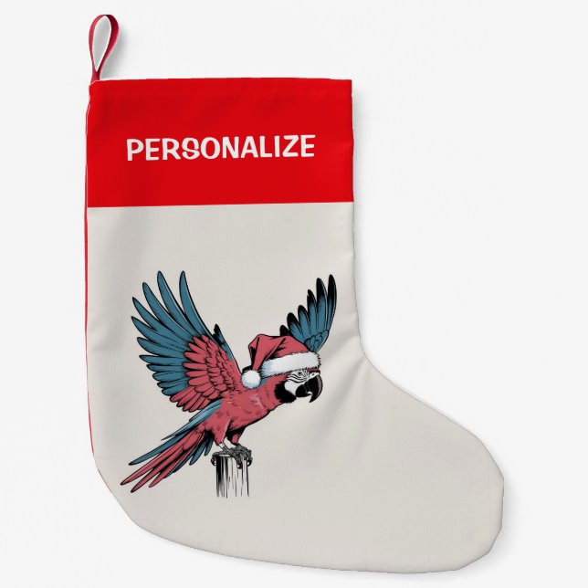 Personalized parrot wearing a Santa hat  Christmas Small Christmas Stocking (Front)