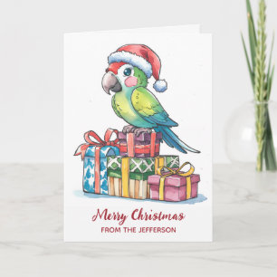 Personalized Parrot with Santa Hat Christmas       Holiday Card