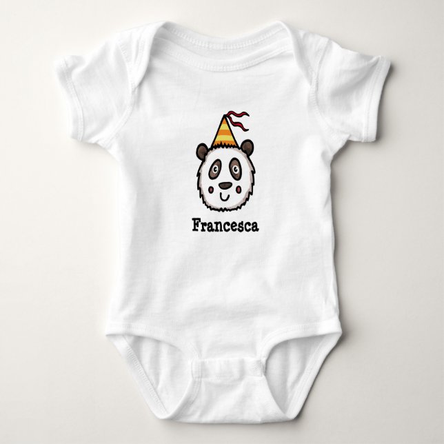Personalized Party Panda wearing a Party Hat Baby Bodysuit (Front)