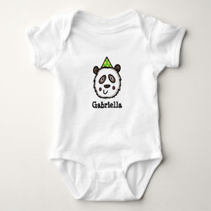 Personalized Party Panda wearing a Party Hat Baby Bodysuit