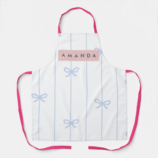 Personalized Pastel Blue Bow Pattern Apron (Front)
