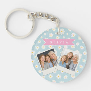 Personalized Pastel Blue Daisy Coquette Girly Cute Key Ring