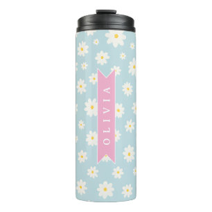 Personalized Pastel Blue Daisy Coquette Girly Cute Thermal Tumbler