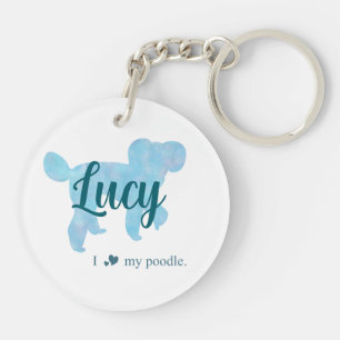 Personalized Pastel Blue Poodle Keychain
