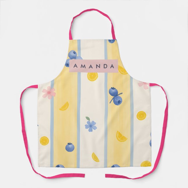 Personalized Pastel Blueberry & Lemon Pattern Apron (Front)