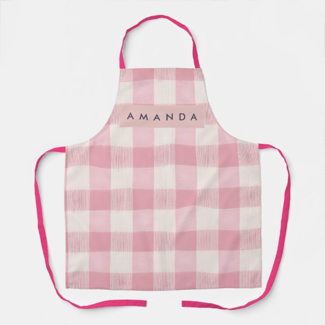 Personalized Pastel Blush Pink Gingham Apron (Front)