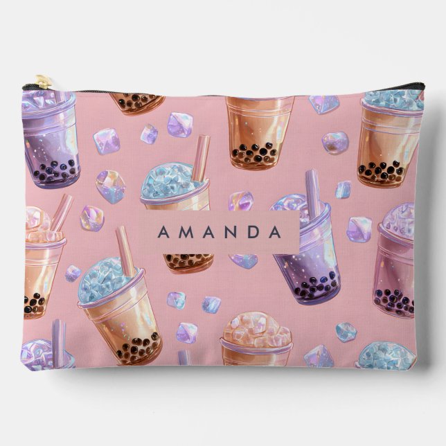 Personalized Pastel Boba Tea Dream Aesthetic Accessory Pouch (Front)