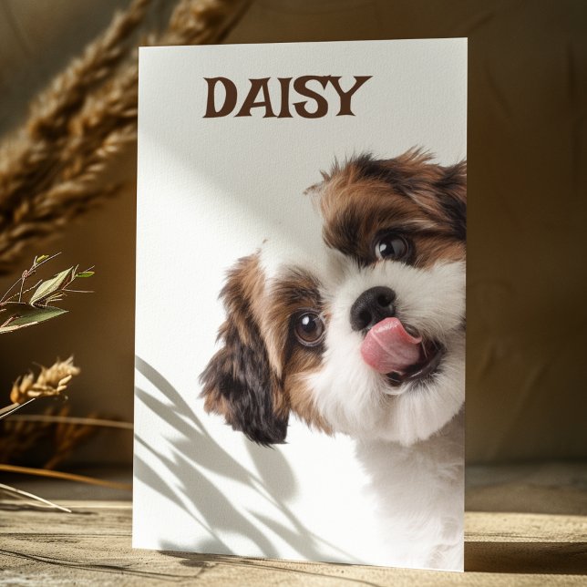 Personalized Pastel Brown Dog Photo & Name Card (Creator Uploaded)