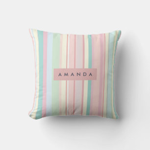 Personalized Pastel Candy Stripe Design Cushion