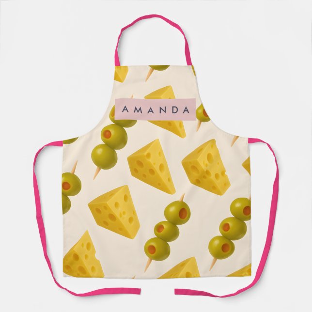 Personalized Pastel Cheese and Olive Pattern Apron (Front)