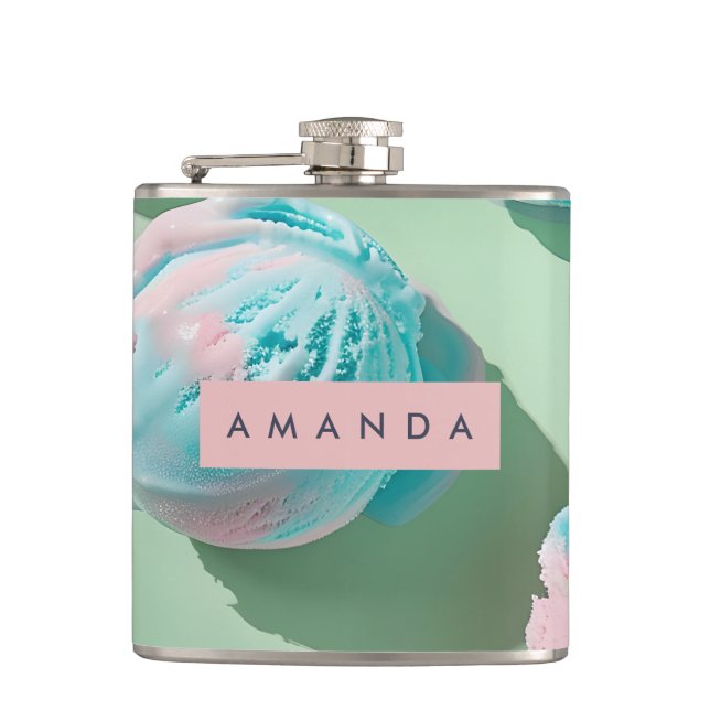 Personalized Pastel Cotton Candy Dream Aesthetic Hip Flask (Front)