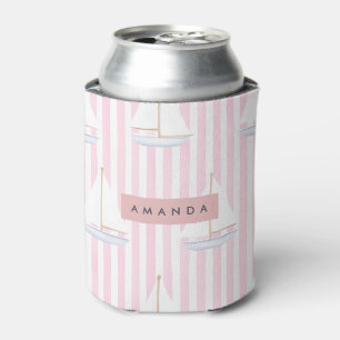 Personalized Pastel Cute Boat Pattern Can Cooler