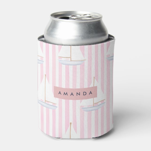 Personalized Pastel Cute Boat Pattern Can Cooler (Can Front)