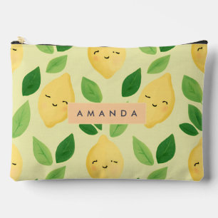 Personalized Pastel Cute Smiling Lemon Pattern Accessory Pouch
