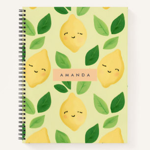 Personalized Pastel Cute Smiling Lemon Pattern Notebook