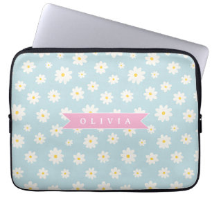 Personalized Pastel Daisy Coquette Girly Cute Laptop Sleeve