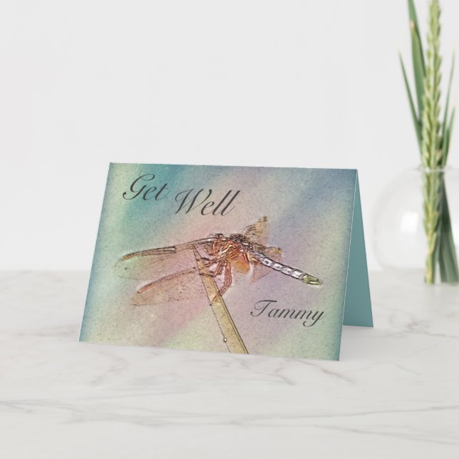 Personalized Pastel Dragonfly Get Well Card (Front)