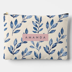 Personalized Pastel Elegant Blue Leaf  Accessory Pouch