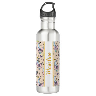 Personalized Pastel Girly Cute Bow Name Peach Moon 710 Ml Water Bottle