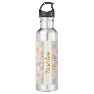 Personalized Pastel Girly Pink Bow Name Pastel 710 Ml Water Bottle