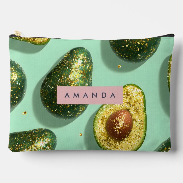 Personalized Pastel Glitter Avocado Design Accessory Pouch (Front)