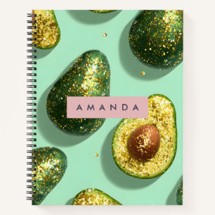 Personalized Pastel Glitter Avocado Design Notebook
