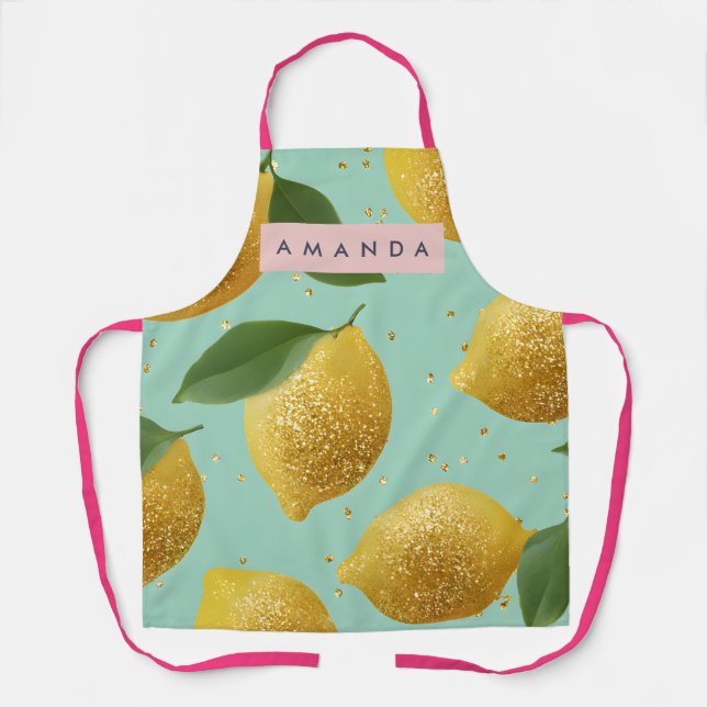 Personalized Pastel Glitter Lemon Style Apron (Front)