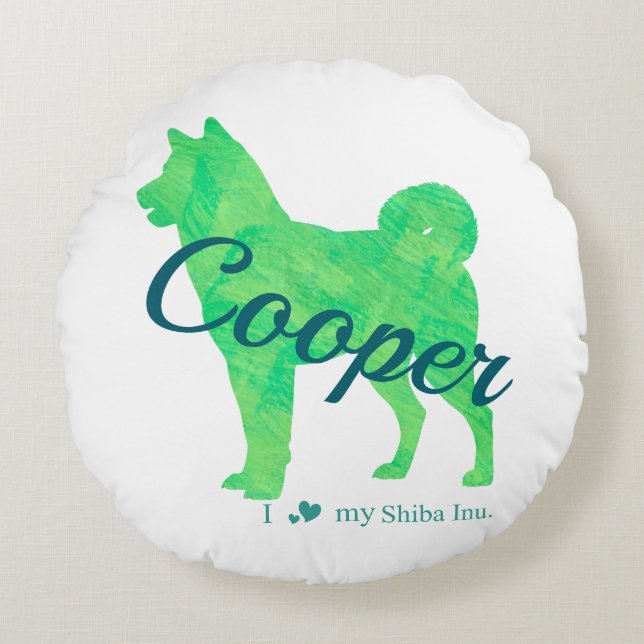 Personalized Pastel Green Color Shiba Inu Dog 柴犬 Round Cushion (Front)