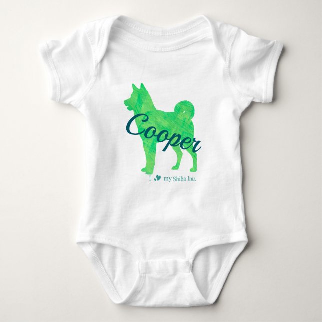Personalized Pastel Green Color Shiba Inu -Dog Baby Bodysuit (Front)