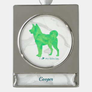 Personalized Pastel Green Color Shiba Inu Dog Silver Plated Banner Ornament