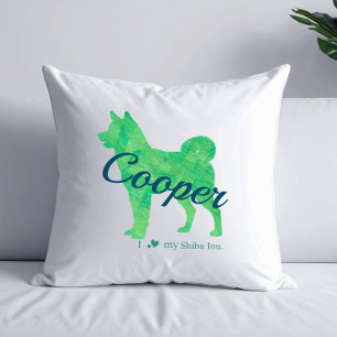 Personalized Pastel Green Shiba Inu Throw Pillow 