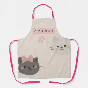 Personalized Pastel Kawaii Cat Face Pattern Apron