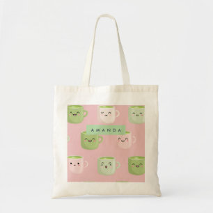 Personalized Pastel Kawaii Matcha Tea Pattern Tote Bag