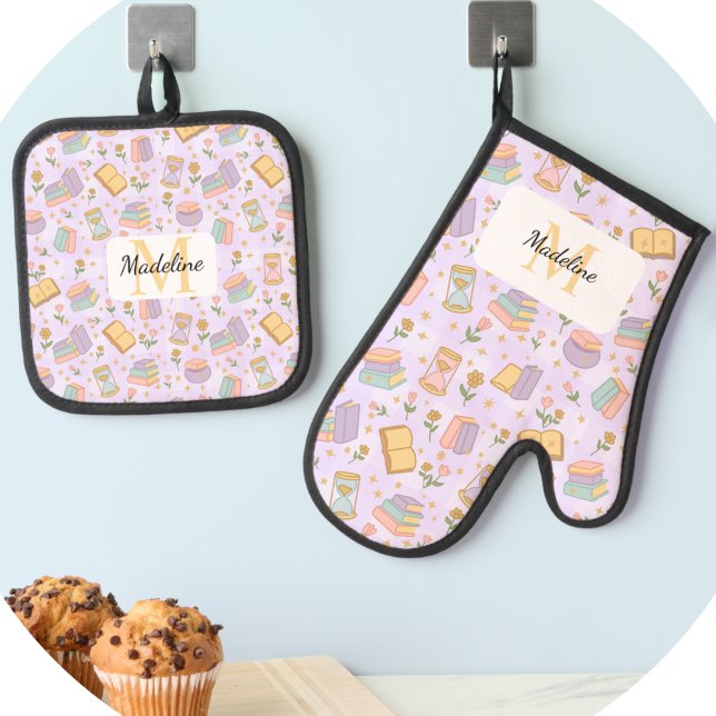 Personalized Pastel Kitchen Magic Lavender Oven Mitt & Pot Holder Set (Creator Uploaded)