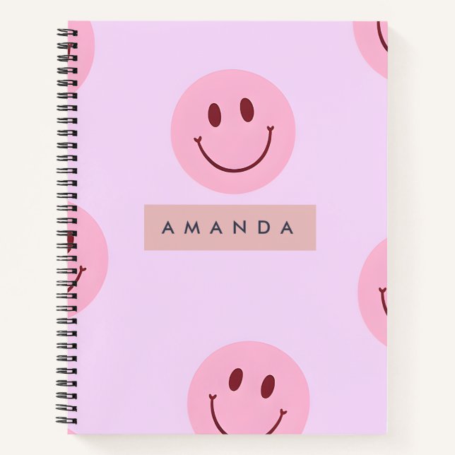 Personalized Pastel Lavender & Pink Smiley Face Notebook (Front)