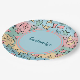 Personalized Pastel Leaves Colorful Paper Plate