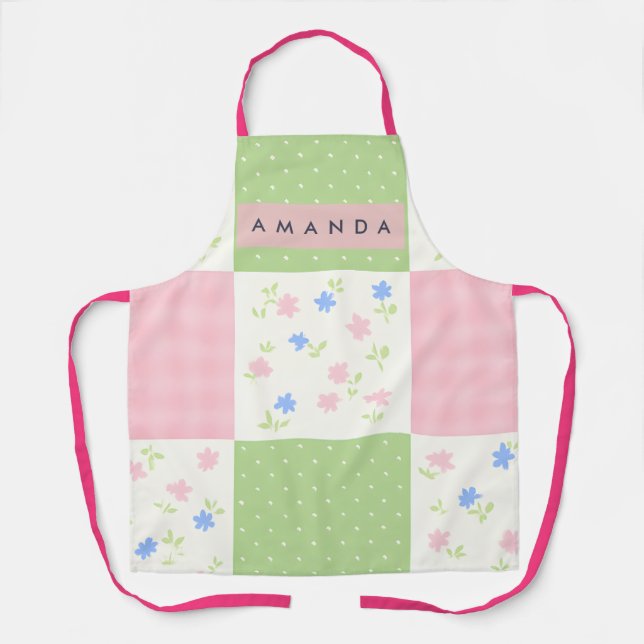 Personalized Pastel Patchwork Floral Pattern Apron (Front)