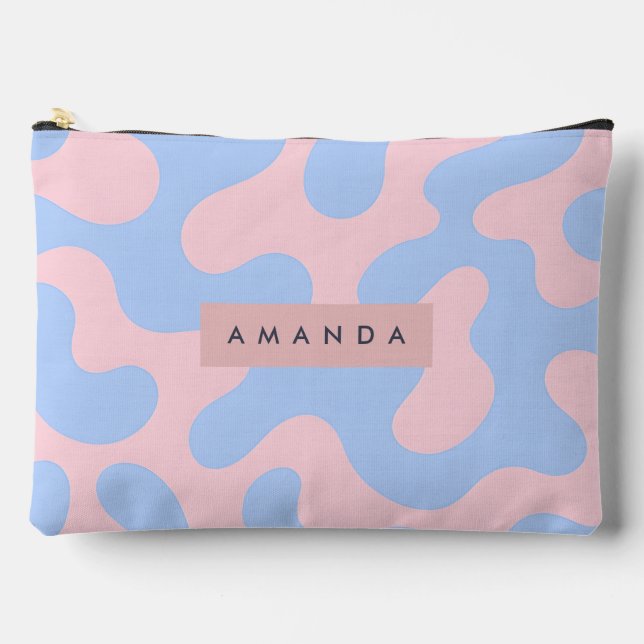 Personalized Pastel Pink and Baby Blue Abstract Accessory Pouch (Front)