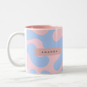 Personalized Pastel Pink and Baby Blue Abstract Two-Tone Coffee Mug