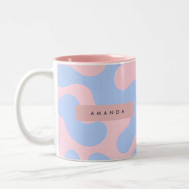 Personalized Pastel Pink and Baby Blue Abstract Two-Tone Coffee Mug (Left)