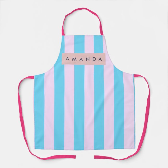 Personalized Pastel Pink and Blue Striped Apron (Front)