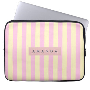 Personalized Pastel Pink and Yellow Stripe Laptop Sleeve